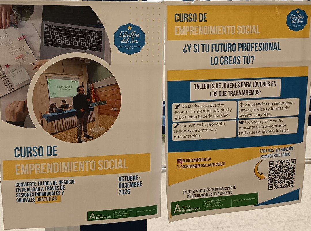Carteles del curso de emprendimiento social de Social Seeds en una facultad
